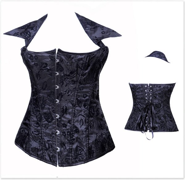 Freeshipping Sexy Black Brocade Pattern Overbust Corsets - 2792