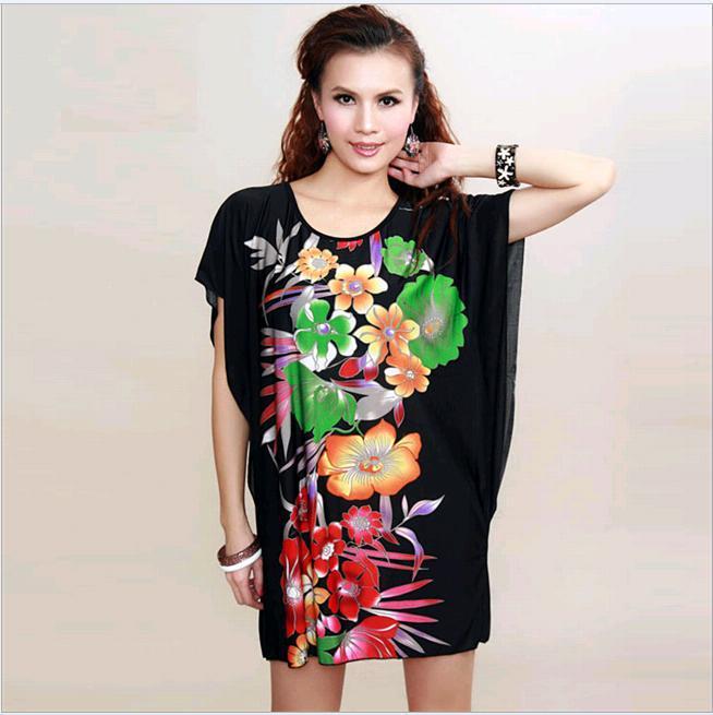 Freeshipping Short Sleeve O-Neck Floral Printed Ruffles Geometry stripes dots Ladies' Big Plus Size Mini Dress F21# Strapless A