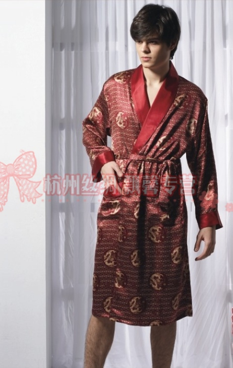 freeshipping Silk sleepwear male dragon robe ye0968