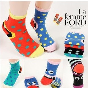 Freeshipping Socks women's personality color block stereo hippopotami donkey cotton 100% cotton sock 30g