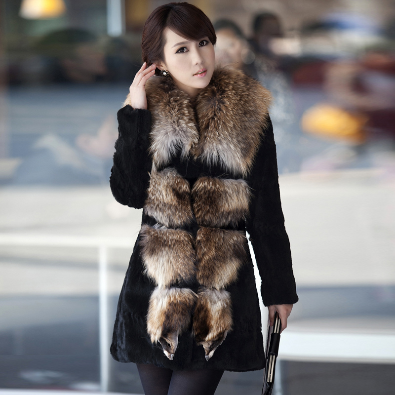 FreeShipping Sukracarya rex rabbit trophonema raccoon fur female fur coat a-y5521