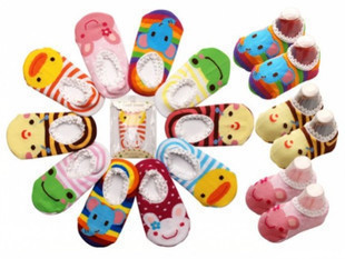 Freeshipping Summer baby socks baby cartoon sock slippers slip-resistant floor socks breathable thin laciness lace