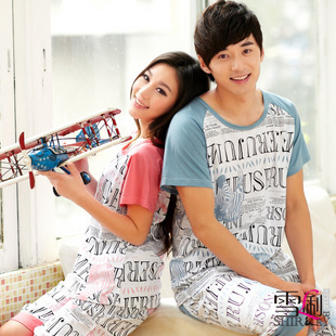 freeshipping Summer new arrival lovers sleepwear short-sleeve sleepwear lounge set eternal love