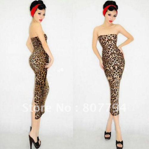 freeshipping!Tight fashion gradient leopard print pattern  placketing tube top full dress slim hip tube top dress tube top dress