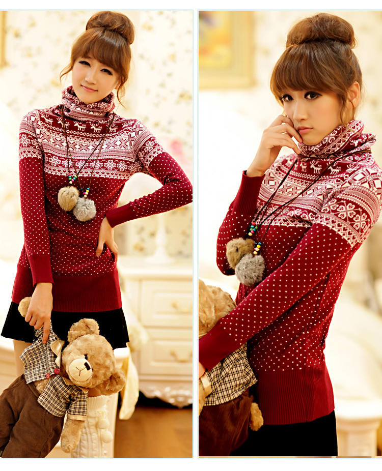 Freeshipping Vintage 2012 Women Autumn/winter All-match Dot Snowflake Turtleneck Slim Long-Sleeve Sweater 5 Color