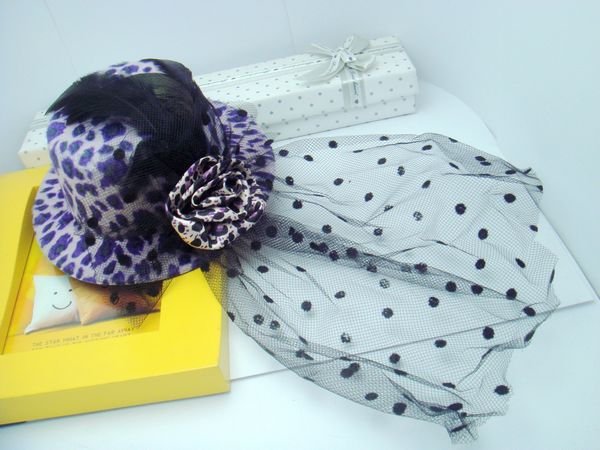 Freeshipping wholesale 10pcs a lot mix different color animal pattern party top hat with feather and Veil dia13cm D09