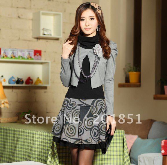 FreeShipping[Wholesale&Retail]100% Brand New 2013 New Arrival Autumn/Winter Ladies' Fashion Knitted Long-Sleeve Casual Dress