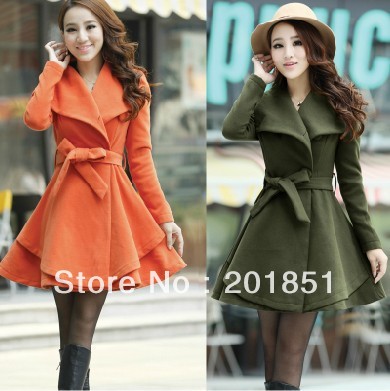 FreeShipping[Wholesale&Retail]2013 New Arrival Spring/Winter Fashion Trench Coat Long Design Overcoat Woolen Outerwear 4Colors