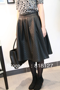 freeshipping women 2013 new vintage pleated long high waist  Milady check line plaid leather bust skirt midguts multicolor
