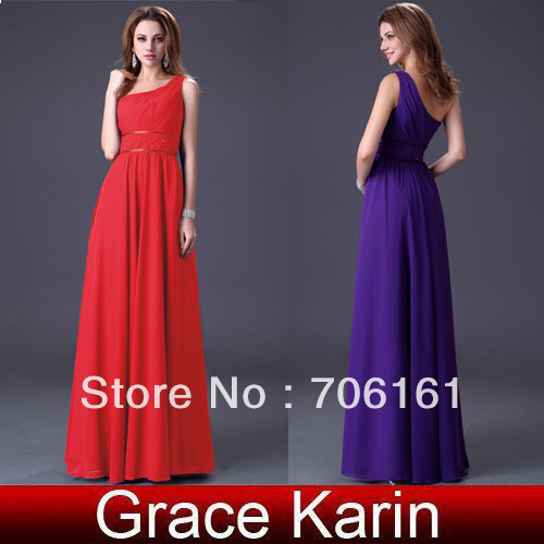Freeshipping Women Fashion One Shoulder Chiffon Formal Gown Prom Evening Cocktail Party  Long Dresses 8 Size CL2015
