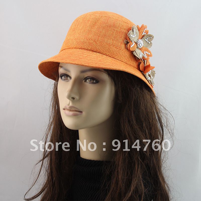 Freeshipping Women's Autumn Turquoise Flowers Flax Basin Hat B12055