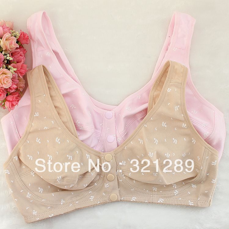 Freeshipping women's bra vest design bra front button 100% cotton wireless lovely flower BC cup thin nursing sports bra A0984