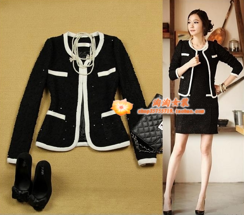 freeshipping women's evidenced small BLAZER spring jacket thickening black top short jacket casual dress, print dress for women