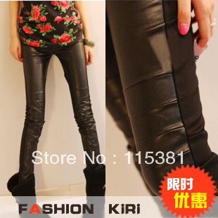 Freeshipping Women's winter Patchwork casual faux leather legging
