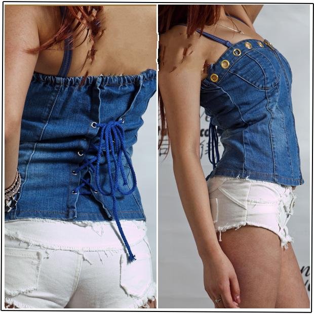 Freeshipping  Womens Ladies Sexy Lashing Jeans Vest  Women Strapless Vest  Skinny Lingerie Set