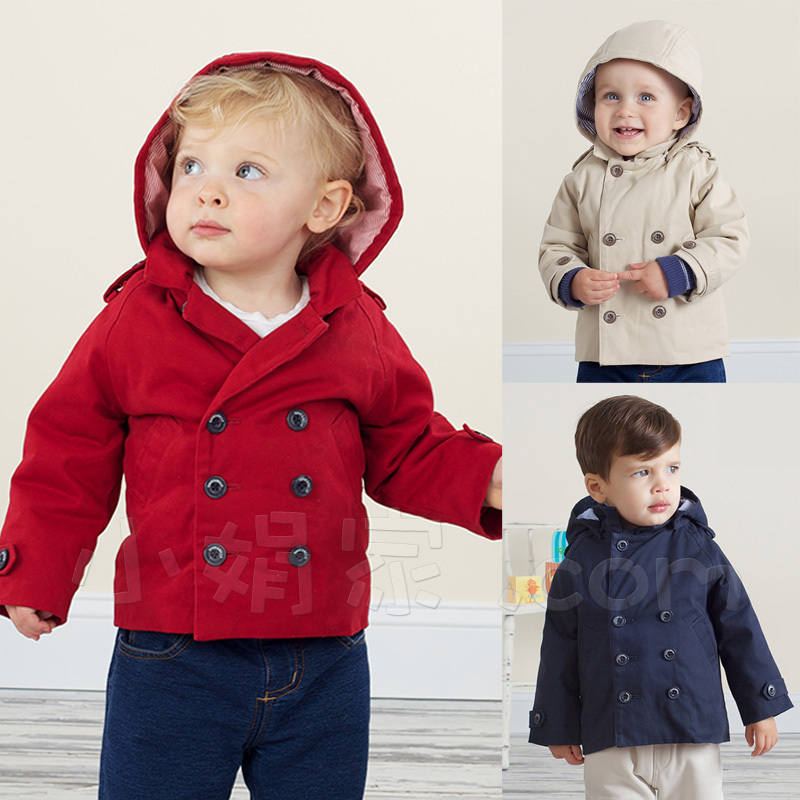 Freeshopping! Male spring 100% cotton clothes trench baby with a hood outerwear