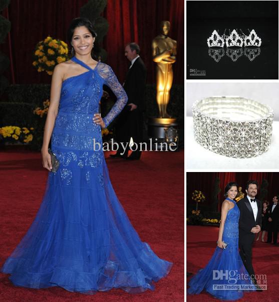 Freida Pinto Chiffon Blue Prom Celebrity Dresses Free Hair Pins Free Bracelet Cuff 2013 buy 1 get 2