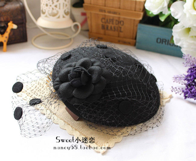 French elegant vintage fashion small fedoras female dome hat autumn and winter woolen beret black