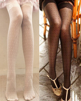 Fresh gentlewomen rhombus lace jacquard transparent all-match pantyhose legging stockings black-and-white 2
