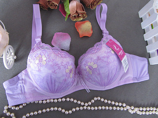 Fresh light purple butterfly embroidered thick cup double breasted bra women's underwear wx2-5
