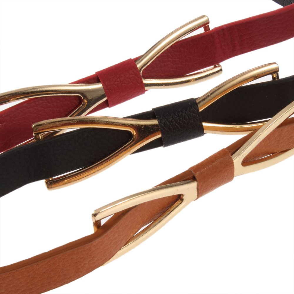 Fresh New fashion Women's Butterfly Bowknot Skinny Thin PU Leather Waistband Belt Metal free shipping