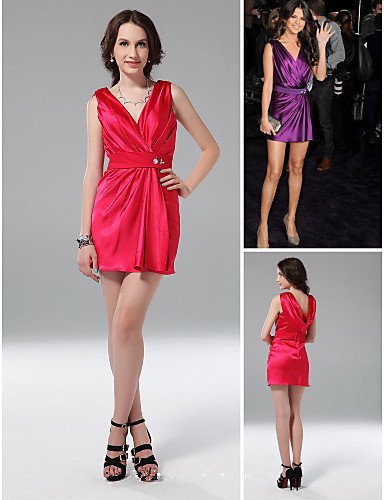 Fresh  Red Sleeveless  A line Knee Length V Neck  Selena Gomez Bridesmaid  Clelebrity Dresses New Fashion 2012