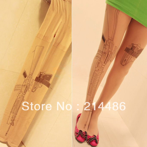 Fresh Women's Sexy Sheer Transparent gun tattoo Pantyhose Hot Selling