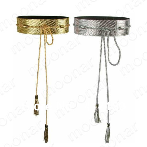 Fringer Tie Leather Belt for Women Golden Slim Waist Belts Black, Golden, Bronze, Sliver PJ009 retail or wholesale