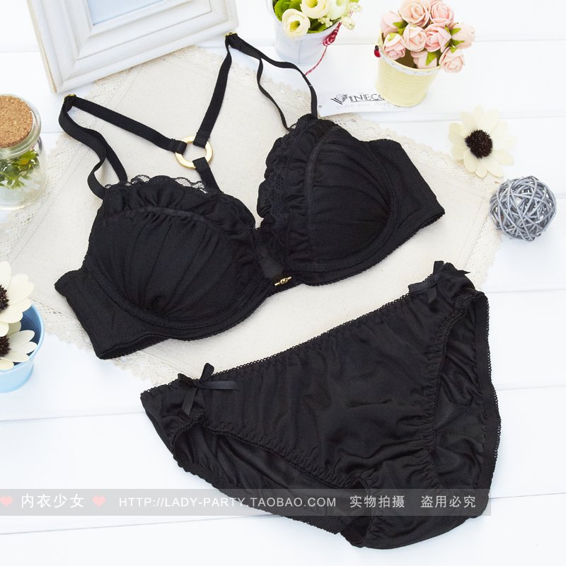 Front button type push up double insert bra underwear set n034