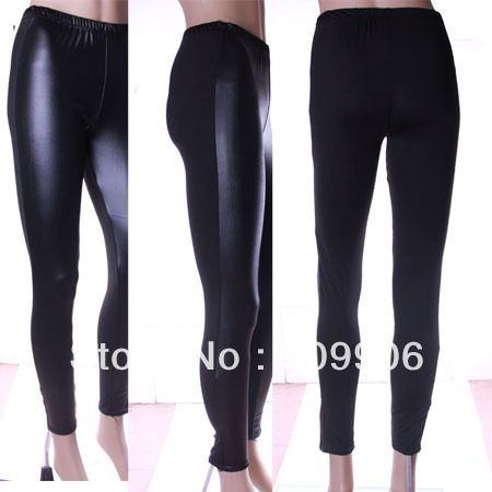 Front Faux Leather After Cotton Stitching High Elasticity Leggings Skinny Tights free shipping