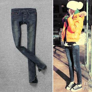 Front fly buckle unique trousers zipper jeans pants reminisced color pencil pants skinny pants 255