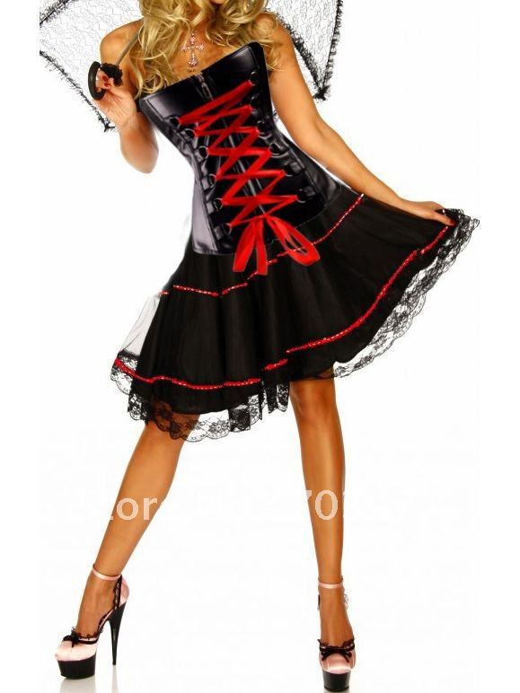 Front zipper coret dress strapless overbust corset with black dress lace-up corsets free shipping wholesale and retailer