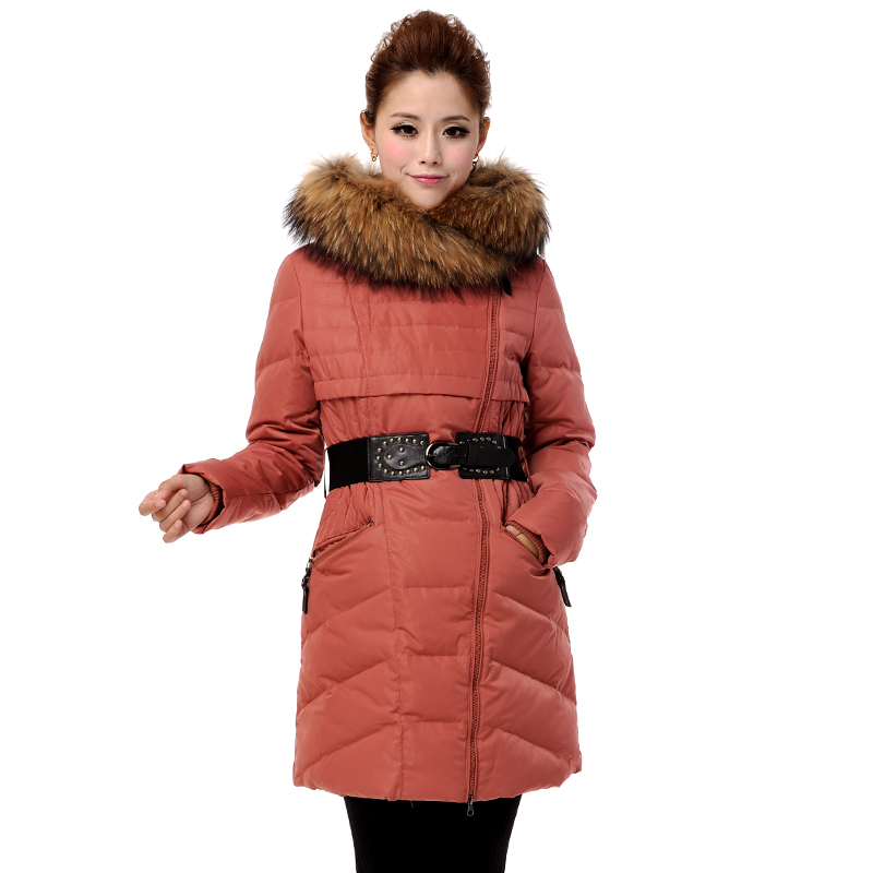 Frozen 2012 slim medium-long down coat female long design belt large fur collar j1201130