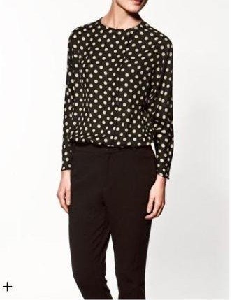 FS370 Wholesale Free shipping!Good Quality Fashion Style Cacual White Dots Black Long Sleeves Chiffon Blouse