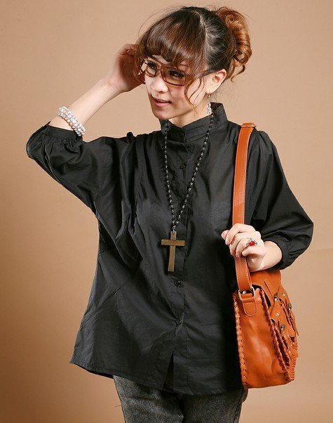 FS385 Wholesale Free shipping!Good Quality Fashion Style Casual Simple Cotton Black Long Sleeves Blouse  SPECIAL PRICE!