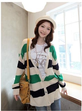 FS432  Fashion style autumn all-match loose stripe cardigan sweater FREE SHIPPING!