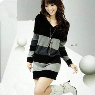 FS443 Fashion autumn style100% cotton long design long-sleeve V-neck slim long design one-piece dress FREE SHIPPING!