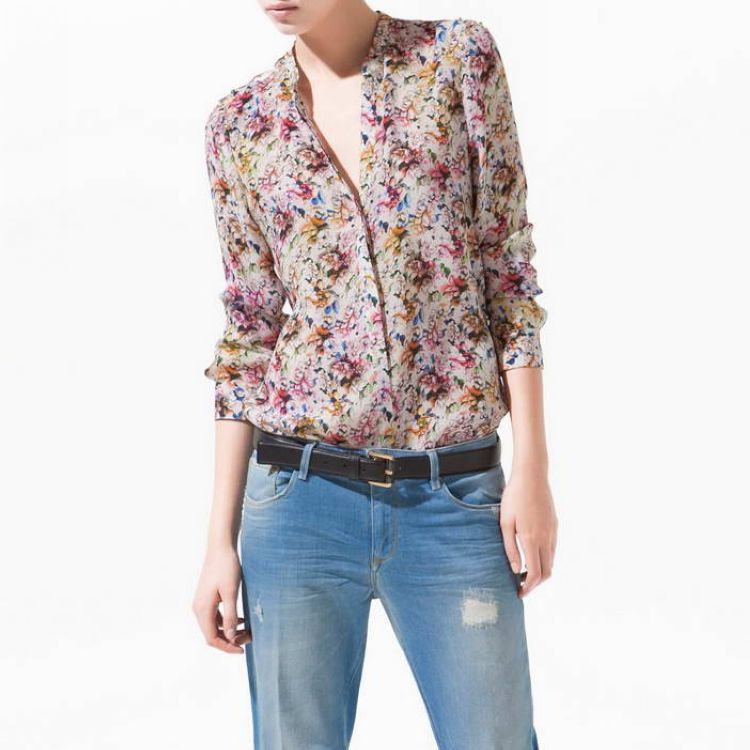 FS538 spring and summer fashion print rivet long-sleeve chiffon shirt /blouse free shipping