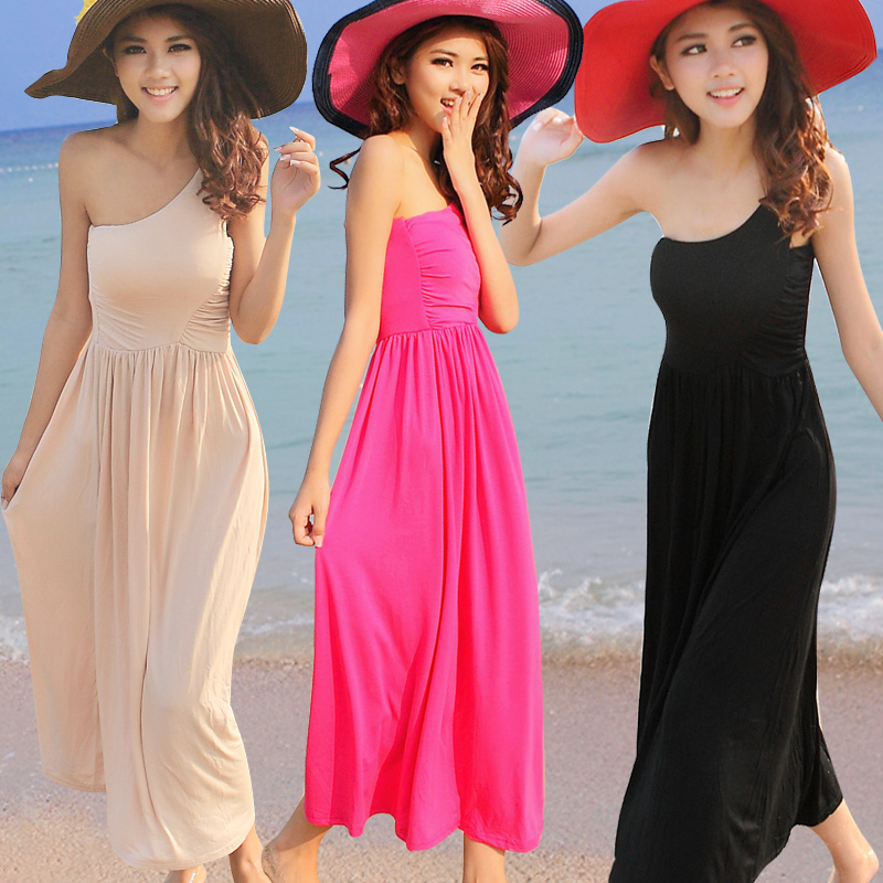 FS634 Oblique beach full dress one shoulder spaghetti strap full dress one-piece dress skirt beach dress