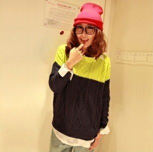 FS657 Women's colorful lovely  o-neck long-sleeve sweater free shipping