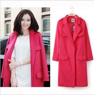 FS662 Fashion show same item!! Wool overcoat outerwear collar long design trench wool coat PINK color  free shipping