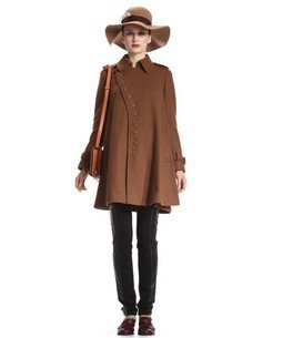 FS665 new arrival Women winter fashion casual turn-down collar oblique buckle long-sleeve medium-long wool trench/coat