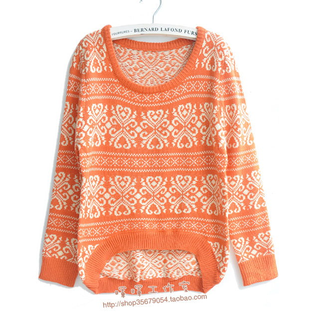 FS887 new arrival women's spring o-neck jacquard pattern pullover sweater