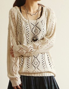 FS910 women's cutout o-neck loose casual large pullover sweater Women