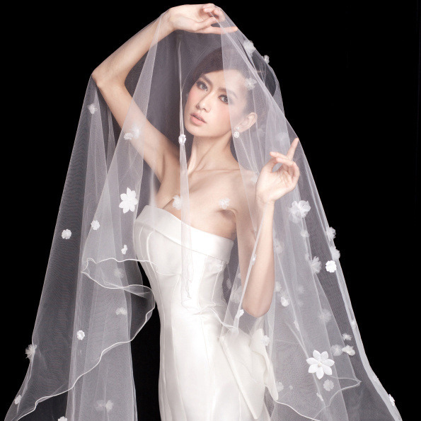 FS980 Multi-layer rhinestone veil long trailing lace bridal veil gloves wedding dress accessories veil 608