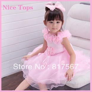 Fshion!! New!! Oragnza rose style princess dress with short sleeve and layered skirt flower girl dress cheap on sale