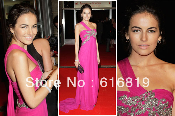 Fuchsia One Shoulder Prom Gown Premiere Red Carpet Dress