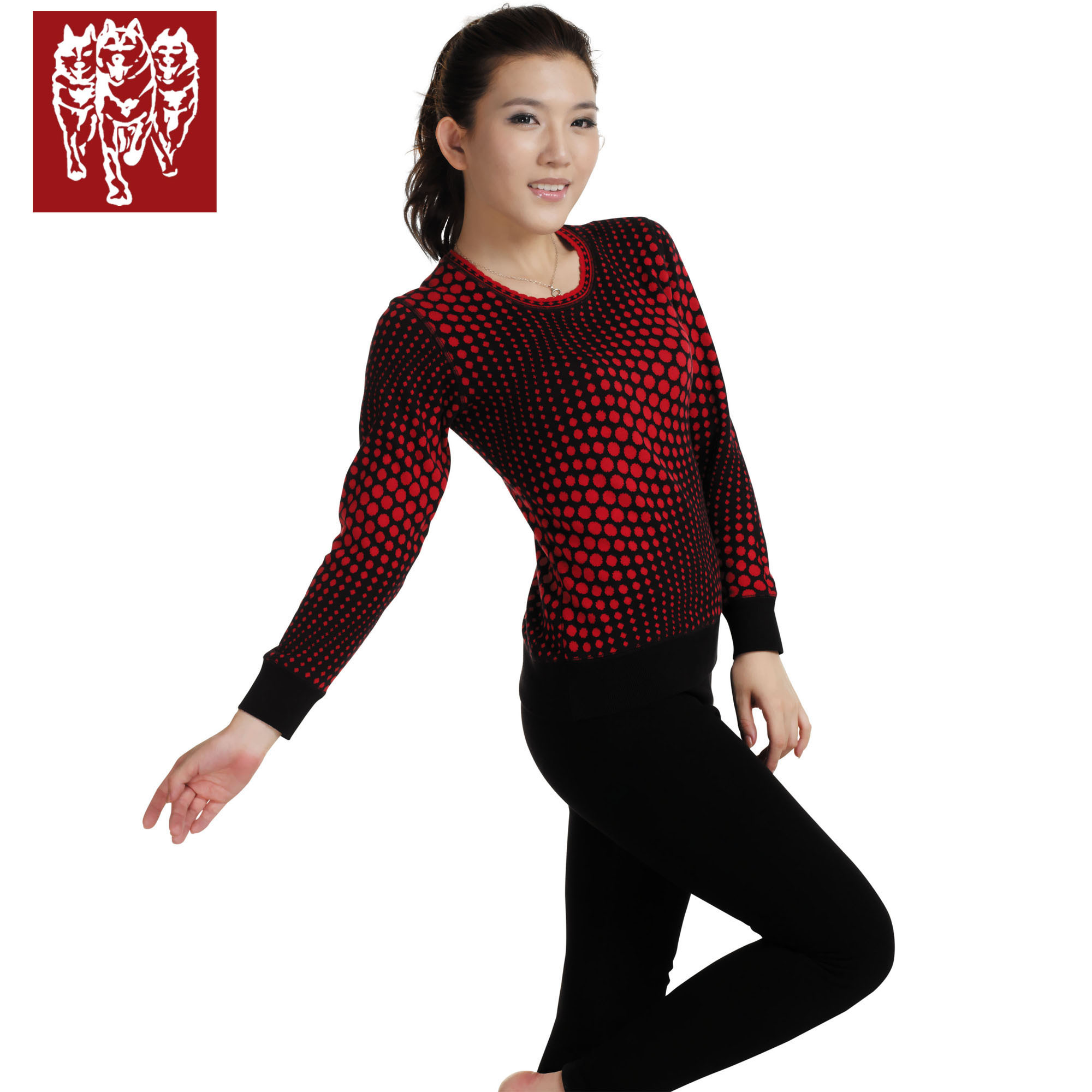 Full-body flower rib knitting computer jacquard women's plus velvet thickening thermal underwear set 5062 - 2