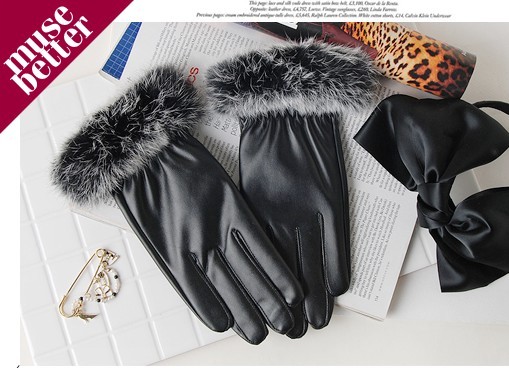 Full faux rabbit fur leather gloves fashion thermal models