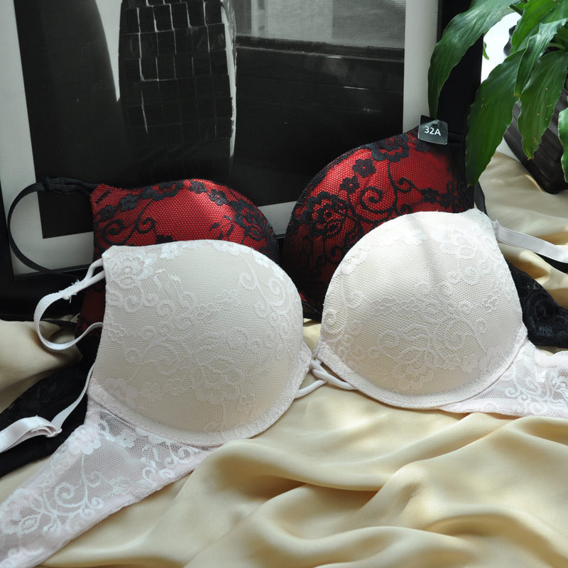 Full lace plunge sexy cushion thin thick cup bra underwear 0.06kg